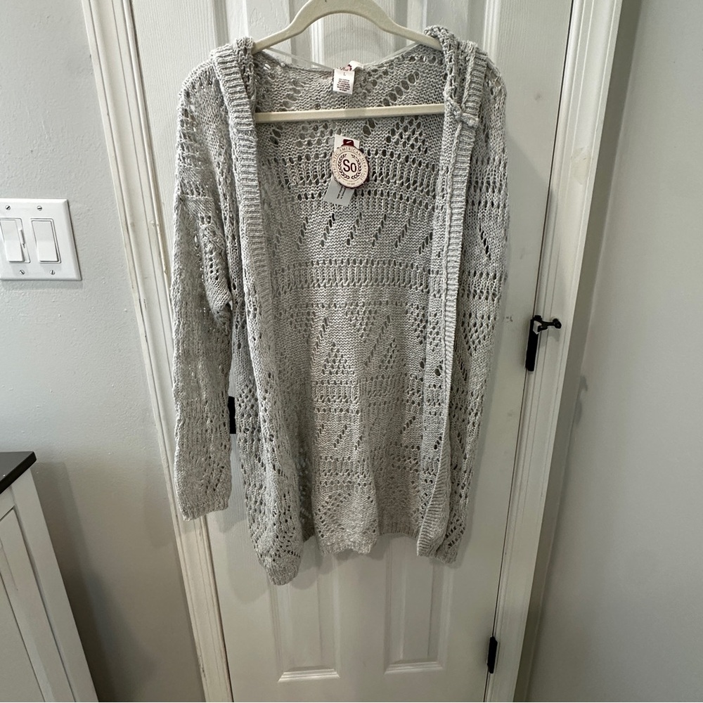 SO Women's Gray Open-Knit Sweater